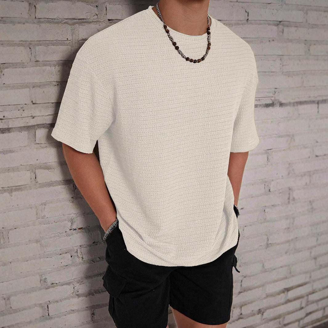 Men's Loose Hollow Solid Color Flow Round Neck T-shirt