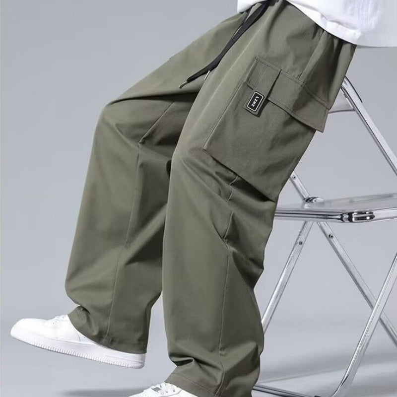 Loose Pockets Drawstring Boys Straight Cargo Pants