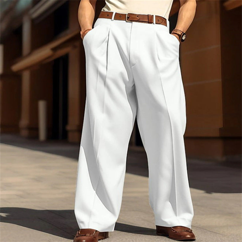 Men's Wide Leg Leisure Front Pocket Straight  Pants
