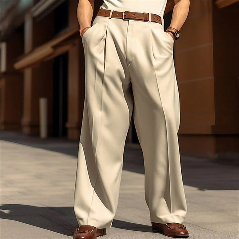 Men's Wide Leg Leisure Front Pocket Straight  Pants