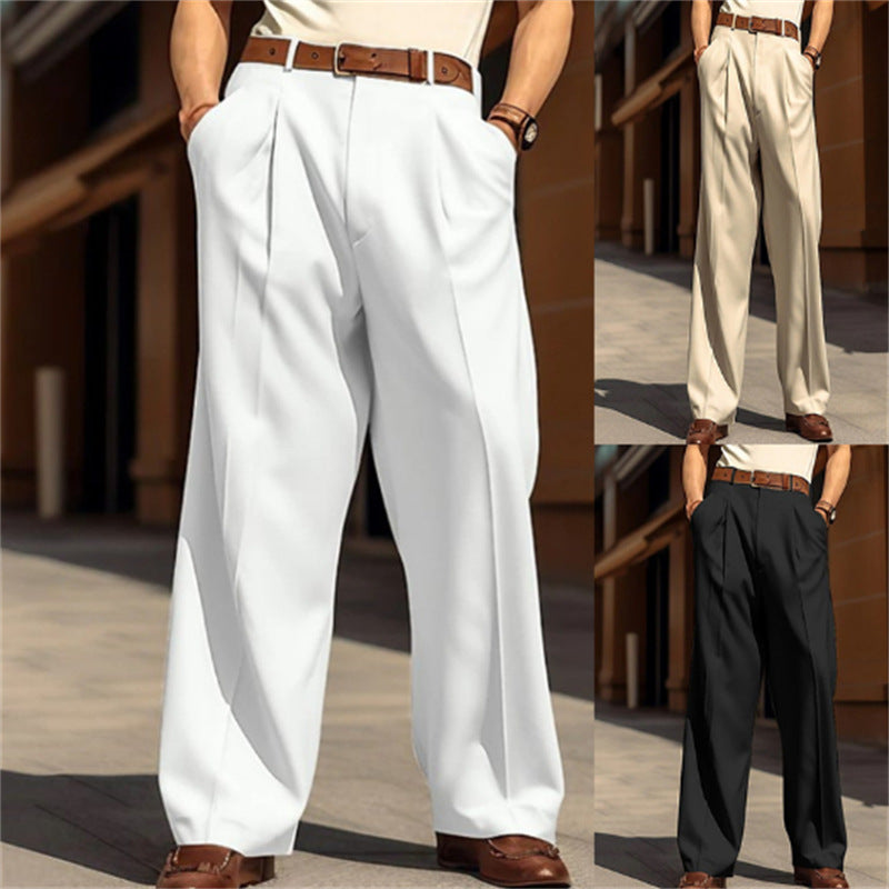 Men's Wide Leg Leisure Front Pocket Straight  Pants