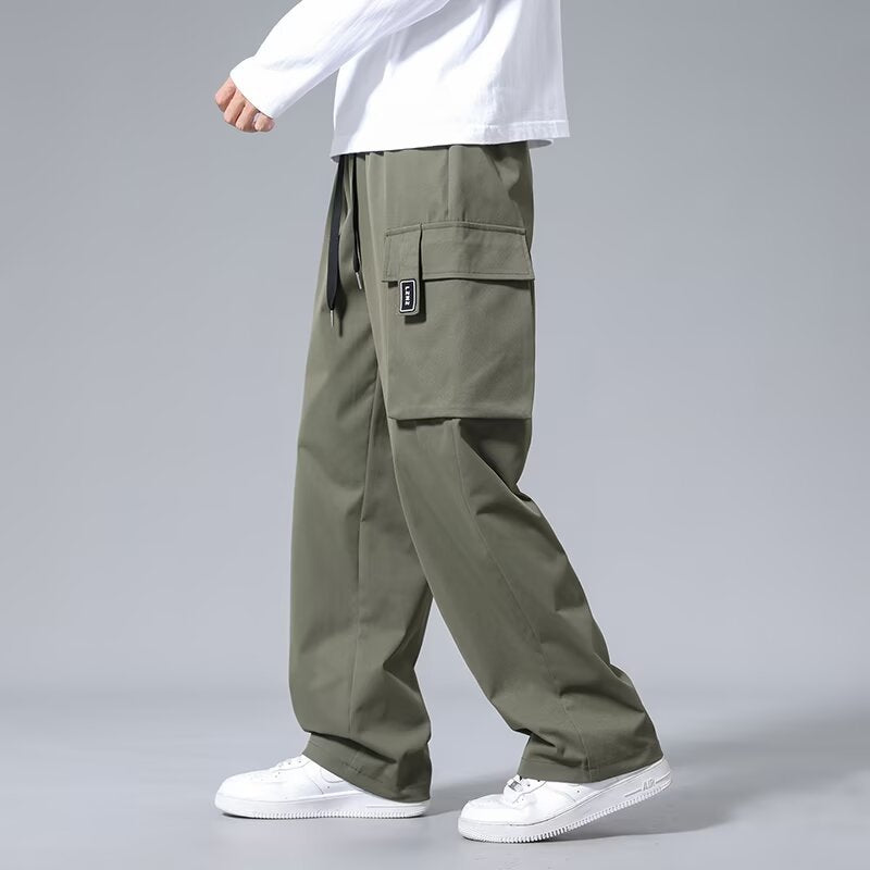 Loose Pockets Drawstring Boys Straight Cargo Pants