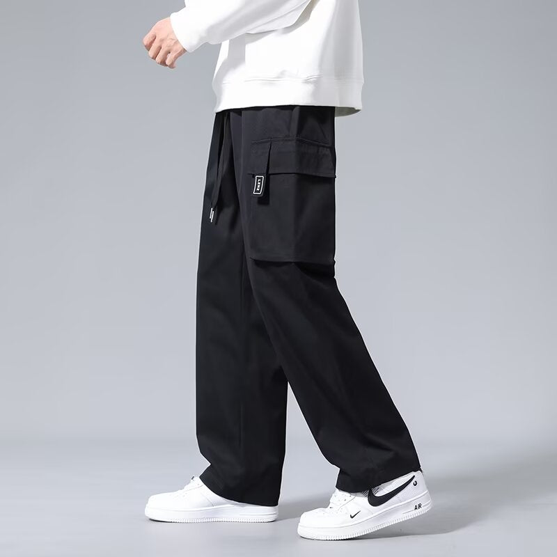 Loose Pockets Drawstring Boys Straight Cargo Pants