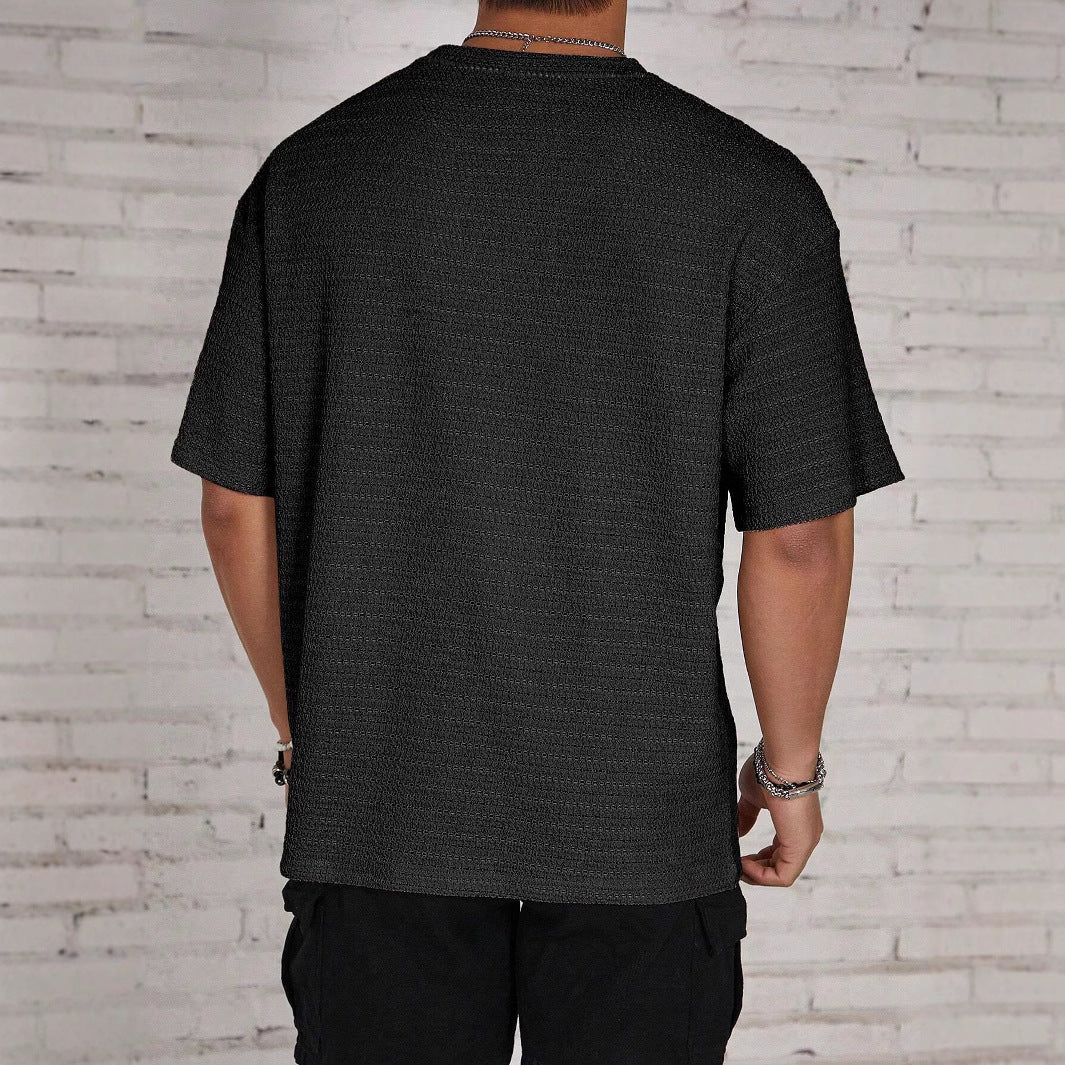 Men's Loose Hollow Solid Color Flow Round Neck T-shirt